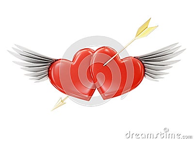 Pierced heart with wings on a white background. 3d rendering Stock Photo