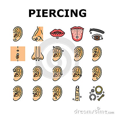 piercing fashion beauty earring icons set vector Cartoon Illustration