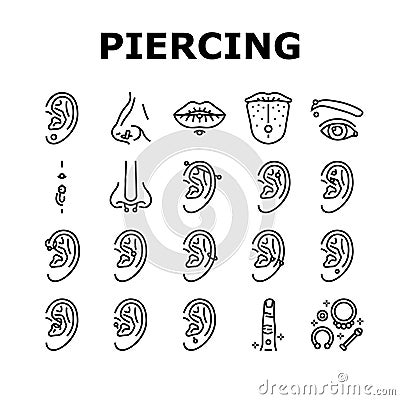 piercing fashion beauty earring icons set vector Vector Illustration