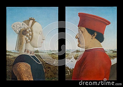 Piero della Francesca, Double portrait of the Dukes of Urbino, Editorial Stock Photo