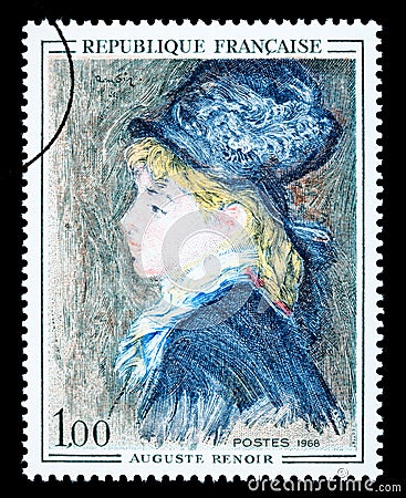 Pierre-Auguste Renoir Postage Stamp Editorial Stock Photo