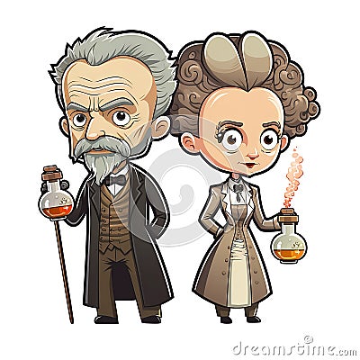 Pierre and Marie Curie as Cartoon Characters Cartoon Illustration