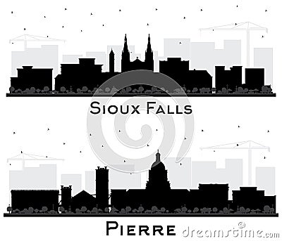 Pierre and Sioux Falls South Dakota City Skyline Silhouette Set Stock Photo