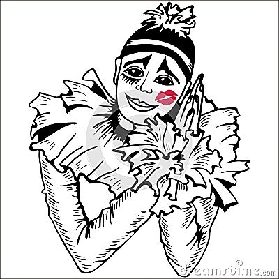 Pierrot with kiss on the cheek. Stock Photo