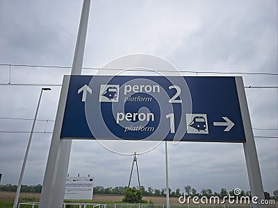 Pierzchno,Poland - May 20, 2023: A board informing about the platforms and the direction to enter the platform Editorial Stock Photo