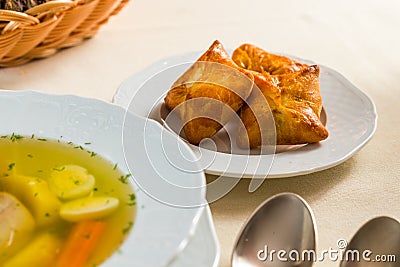 Pies puff pastry pockets on a platter Stock Photo