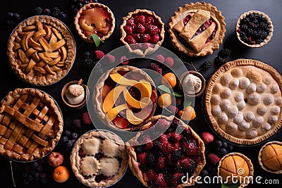 pies and tarts in various shapes and sizes, with fruit filling Stock Photo