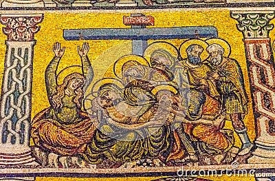 Pieta Christ Cross Mosaic Dome Bapistry Saint John Florence Italy Editorial Stock Photo