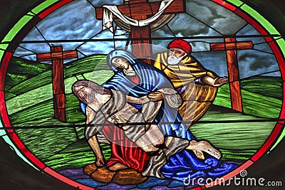 Pieta Jesus Mary Stained Glass Parroquia Church San Miguel de Allende Mexico Stock Photo