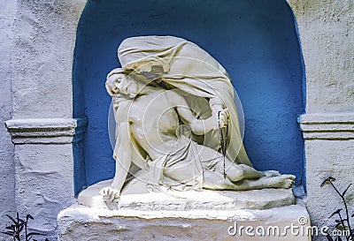 Pieta Statue White Adobe Mission San Diego de Alcala California Stock Photo