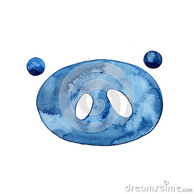 Pig Animal Watercolor Illustration Nose in blue color Hand Painted isolated on white background Stock Photo