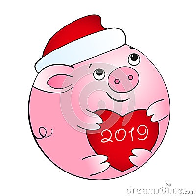 Pig ball with red heart Vector Illustration