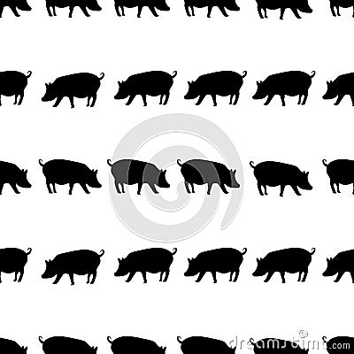 Pig black shadows silhouette in lines pattern eps10 Vector Illustration