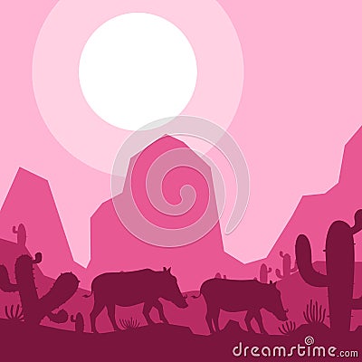 Pig boar animal silhouette desert savanna landscape design vector illustration Vector Illustration