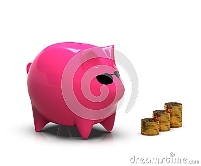 Pig businessman collecting money on white background. 3D illustration Cartoon Illustration