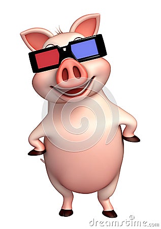 Pig cartoon character with 3D gogal Cartoon Illustration