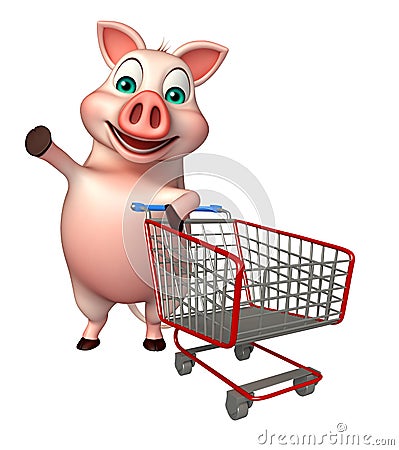 Pig cartoon character with trolly Cartoon Illustration