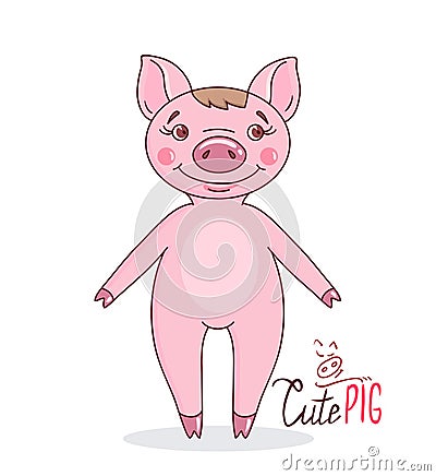 Pig in cartoon style. Hand drawn style vector design Vector Illustration