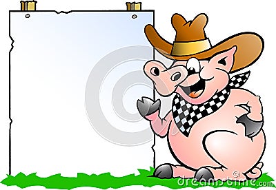 Pig Chef in front of a sign Vector Illustration