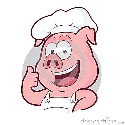 Pig chef giving thumbs up in round frame Vector Illustration