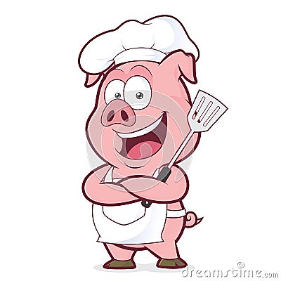 Pig chef holding a spatula Vector Illustration