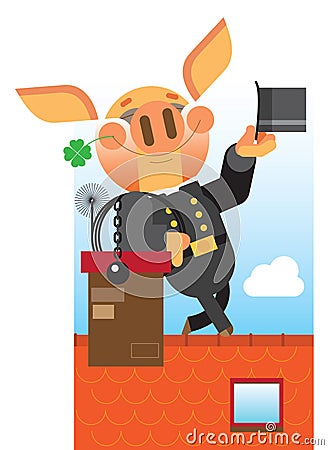 Pig Chimney Sweep.Good luck Vector Illustration