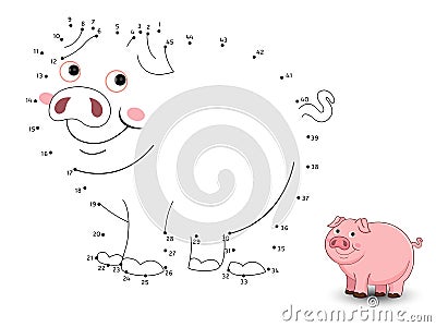 Pig Connect the dots and color Vector Illustration