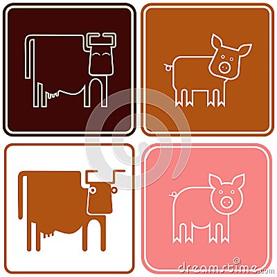 Pig and cow - sign Vector Illustration