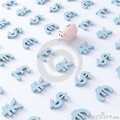 Pig and currencies Stock Photo