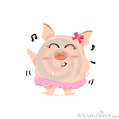 Pig dancing with song, cute cartoon characters, Chinese New Year, year of the pig on white background vector illustration Vector Illustration