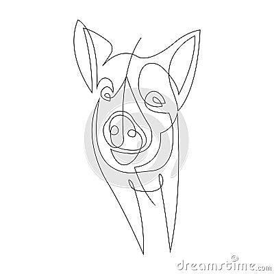 The pig is drawn with one solid line in a minimalistic style. The design is suitable for modern tattoos, decor Stock Photo