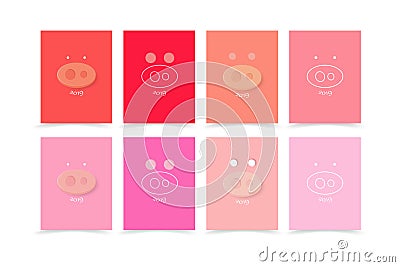 Pig, face, 2019, happy new year, happiness holiday cover book wrapping texture minimal style background vector, cute cartoon A4 Vector Illustration