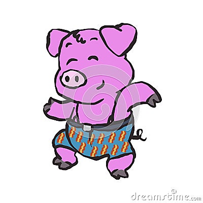 Pig farmer dancing cartoon Vector Illustration