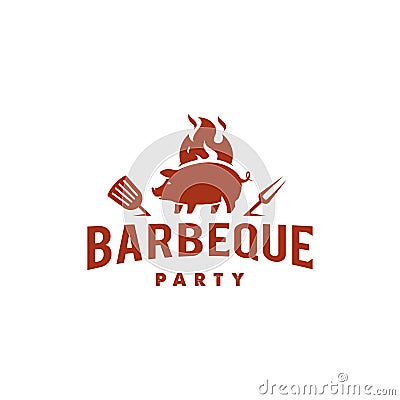 Pig and fire logo, Grill Barbeque invitation party barbecue bbq Logo design Vector Illustration