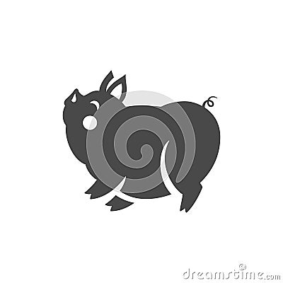 Pig funny character wild domestic hog with hooves piglet monochrome silhouette icon vector Vector Illustration