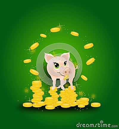 Pig on golden coins Stock Photo
