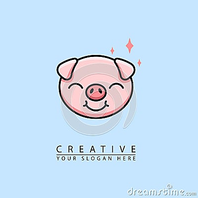 pig head smiling logo icon design Vector Illustration