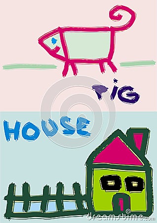 Pig and house Vector Illustration