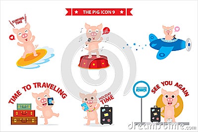 Pig icon character Vector Illustration