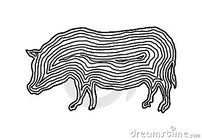 A pig illustration icon in black offset line. Fingerprint style Vector Illustration