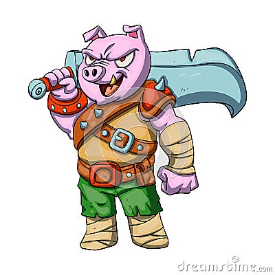 Pig knight cartoon design Stock Photo