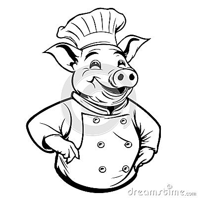 Pig Logo Cartoon Character. Happy Pig Chef Head Cartoon. Vector logo illustration. Vector Illustration