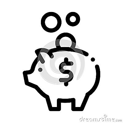 Pig Money Box Icon Vector Outline Illustration Vector Illustration