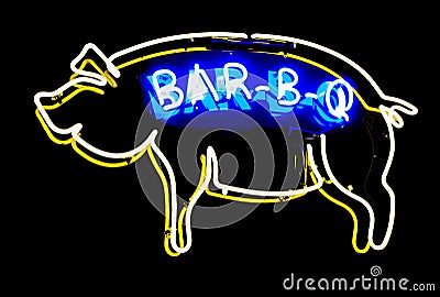 Pig neon barbecue sign Stock Photo