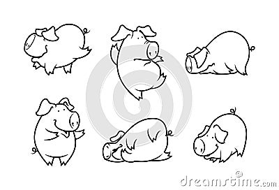 Cute pig set Vector Illustration