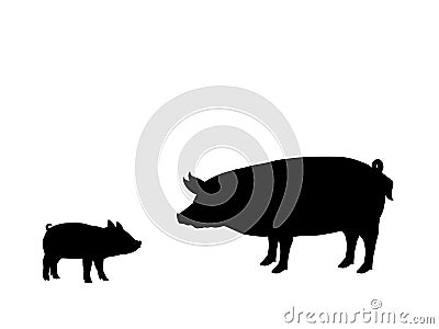 Pig piggie farm mammal black silhouette animal Vector Illustration