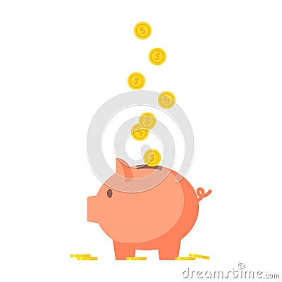 Pig piggy bank with coins vector illustration Vector Illustration