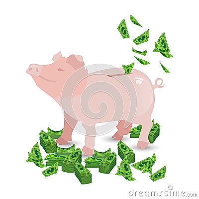 Pig pink money piggy bank with my packs of paper Stock Photo