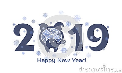 2019 with pig Vector Illustration