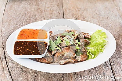 Pig's intestines grilled thai style food Stock Photo